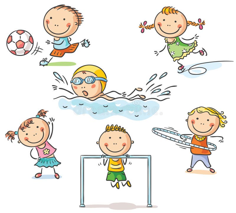 Ungar och deras sportaktiviteter royaltyfri illustrationer Ungar och deras sportaktiviteter royaltyfri illustrationer