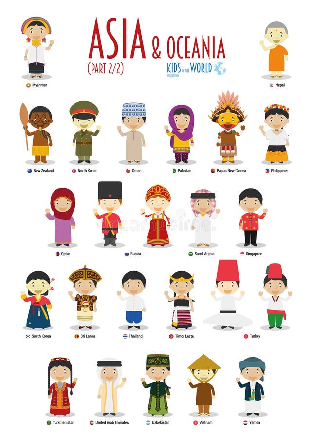 Ungar och nationaliteter av världsvektorn: Asien och Oceanien uppsättning 2 av 2 royaltyfri illustrationer Ungar och nationaliteter av världsvektorn: Asien och Oceanien uppsättning 2 av 2 royaltyfri illustrationer