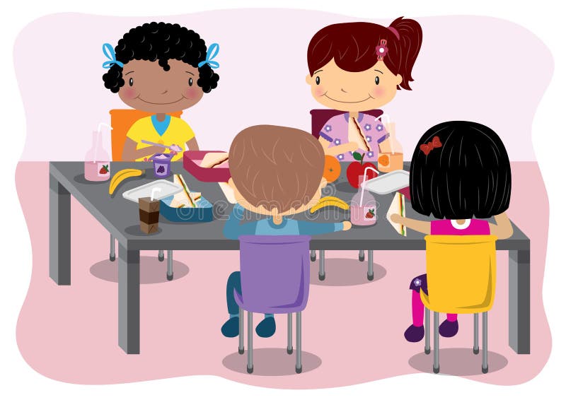 Ungar som har lunch stock illustrationer Ungar som har lunch stock illustrationer