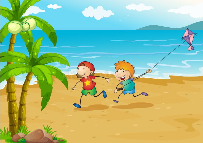Ungar som spelar på stranden med deras drake royaltyfri illustrationer Ungar som spelar på stranden med deras drake royaltyfri illustrationer