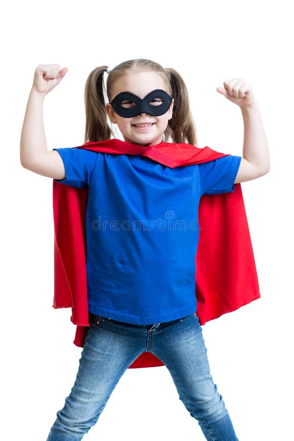 Ungeflickan spelar superheroen royaltyfri foto Ungeflickan spelar superheroen royaltyfri foto