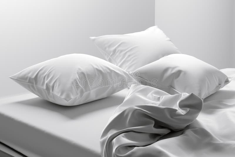 Ungemachtes Bett mit weichen sauberer Weiß Leinen und Beutel lizenzfreie abbildung
