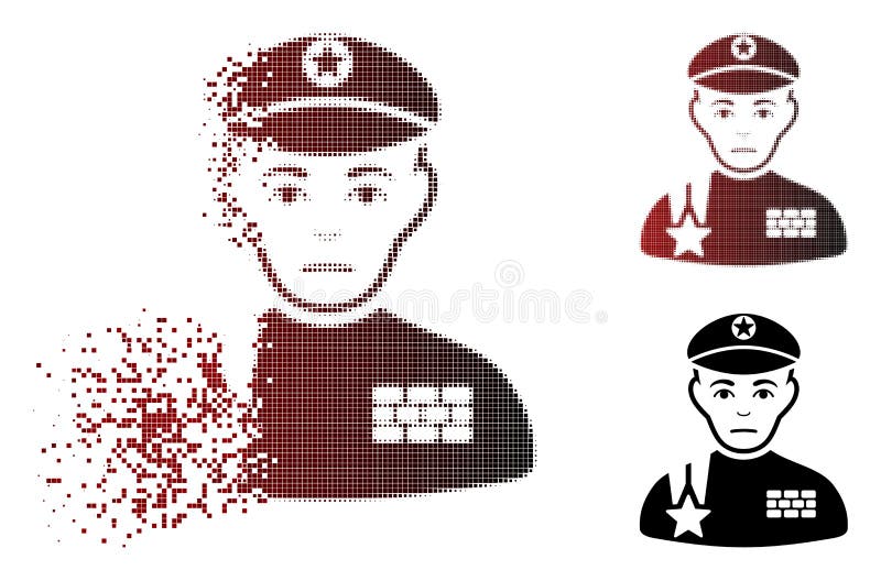 Unhappy Fragmented Pixelated Halftone Army General Icon royalty free illustration