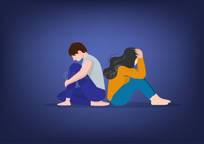 Unhappy and Sad Young Couple, Man and Woman in Depression Sitting and  Hugging Knees, Sorrow, Mental Health Concept, Cartoon Male Stock Vector -  Illustration of feeling, personality: 239177880