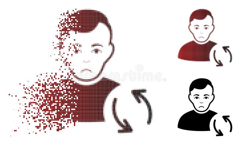 Unhappy Shredded Pixelated Halftone User Refresh Icon stock illustration