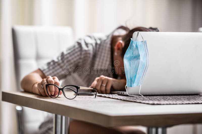 Unhappy Woman Collapses in Front of Her Pc at Home As Remote Home Office  Causes Depression and Loneliness Stock Photo - Image of technology,  computer: 233700538