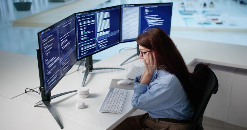 Unhappy Woman Frustrated With Vibe While Coding royalty free stock photo