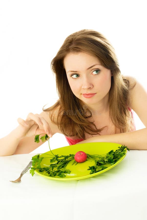 Unhappy woman keeping a diet