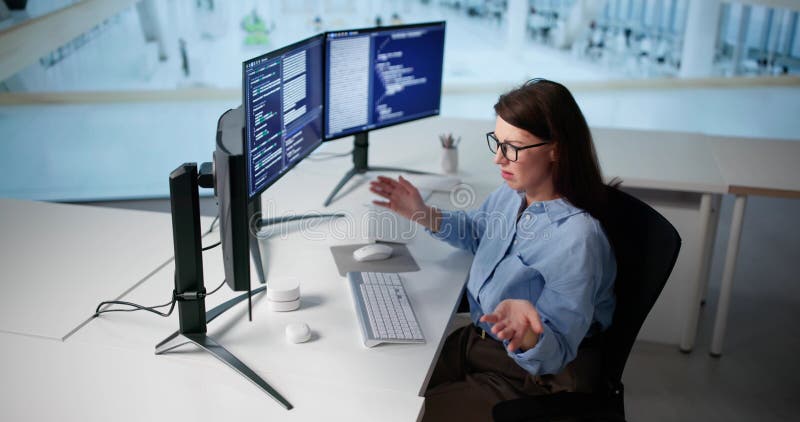 Unhappy Woman Programmer Frustrated royalty free stock photography