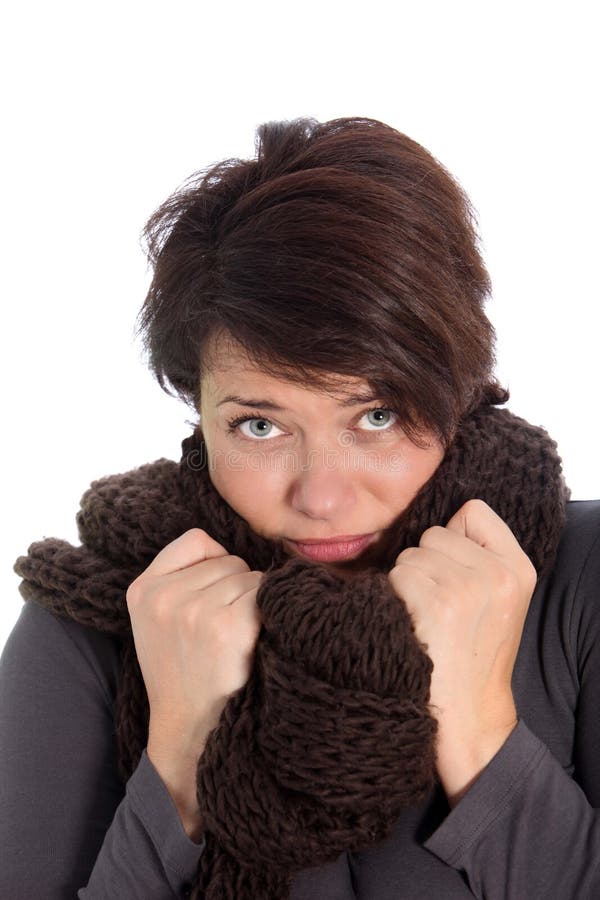 Unhappy woman suffering from cold weather royalty free stock photos