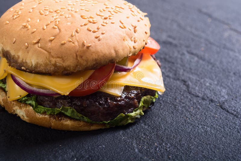 Unhealthy American Hamburger Stock Image - Image of burgers, food