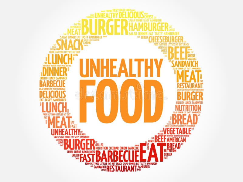 UNHEALTHY FOOD word cloud stock illustration. Illustration of fast