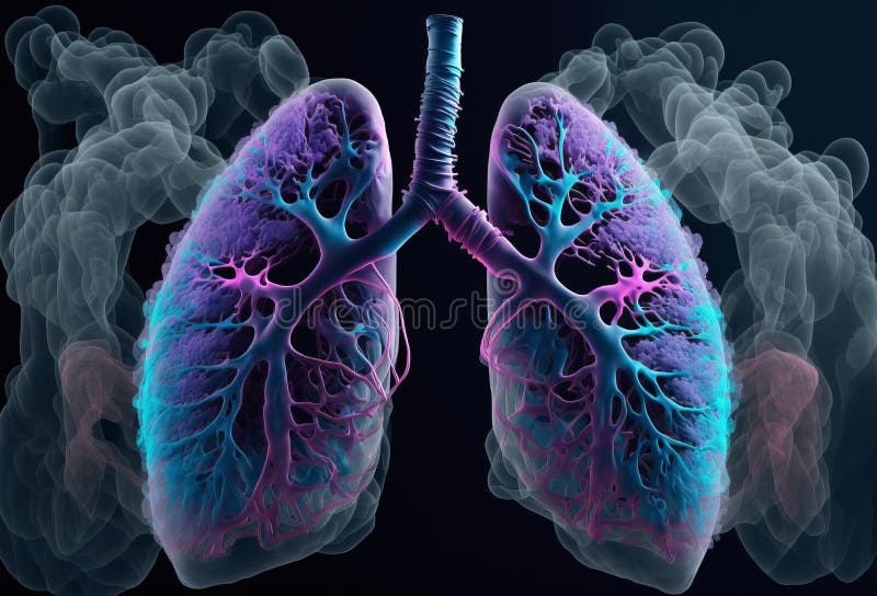 Unhealthy Lungs Breathing Smoke and Pollution. Generative Ai Stock