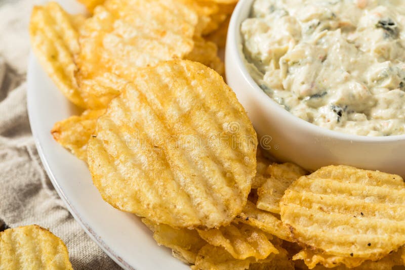 Unhealthy Potato Chips and Dip Appetizer Stock Photo Image of food