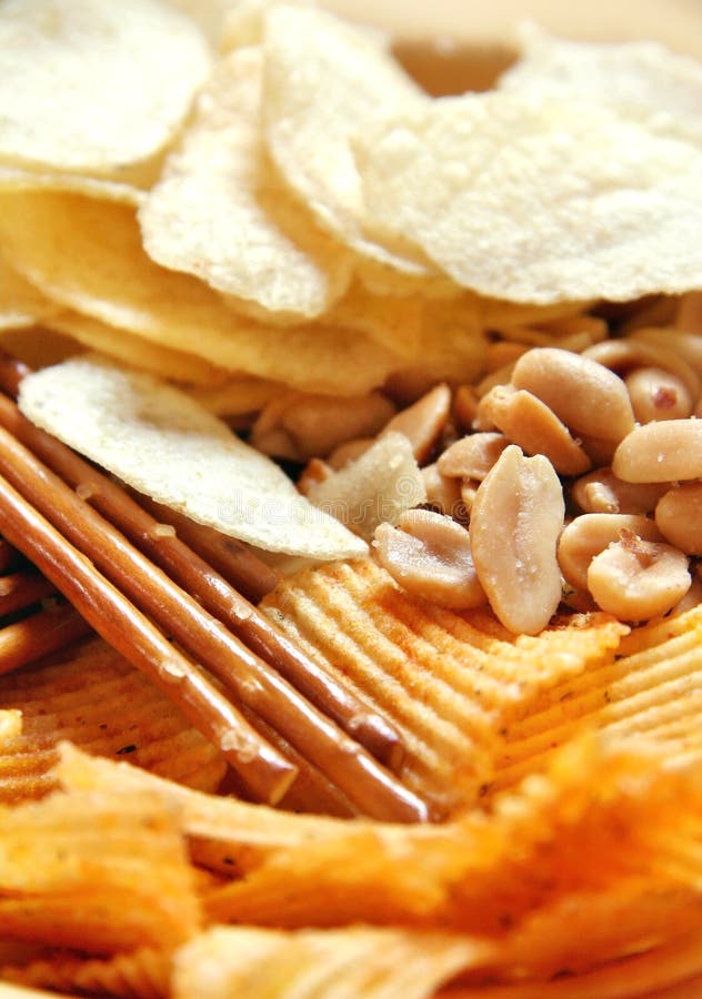 Potato chips, peanuts and salted sticks. Crispy diet stock images, royalty-free photos and pictures