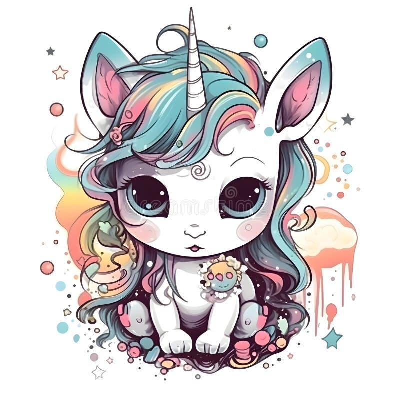 ilustração de unicórnio fofo unicórnio kawaii chibi estilo de