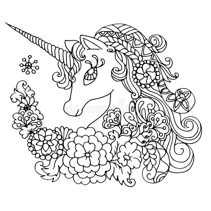 Estilo Do Zentangle Do Unicórnio Do Desenho Para O Adulto E O Livro Para  Colorir Das Crianças, Tatuagem, Projeto Da Camisa, Logot Ilustração do  Vetor - Ilustração de grampo, tinta: 100559419