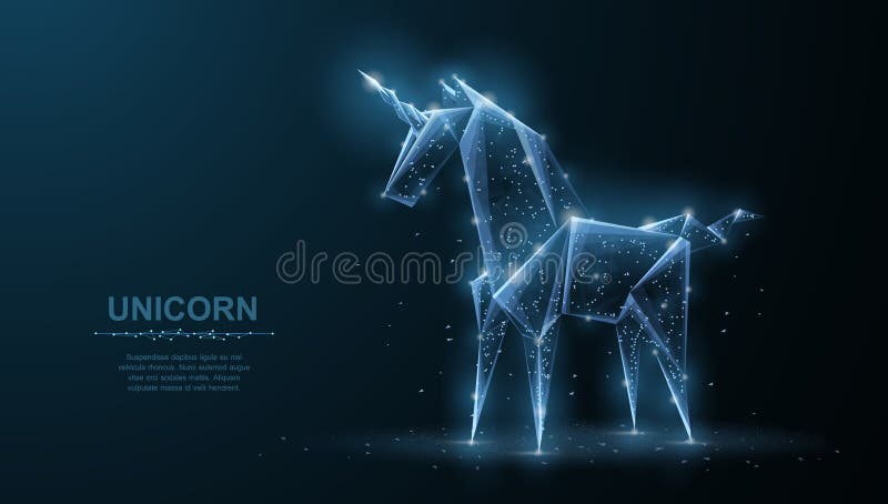 Unicorn. Abstract vector origami paper unicorn isoleted on blue. Magic, fantasy, horse, dream, miracle, believe, wish