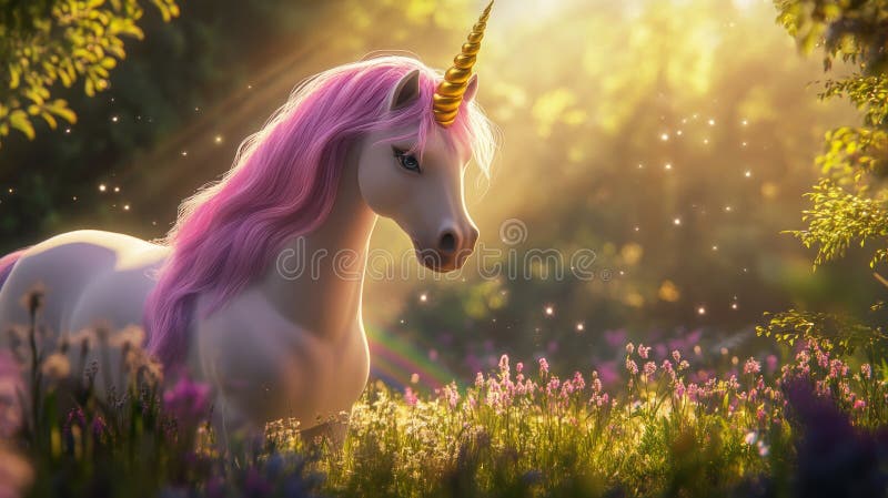 Unicorn alb mitic într-o grădină magică colorată, generativă royalty free illustration