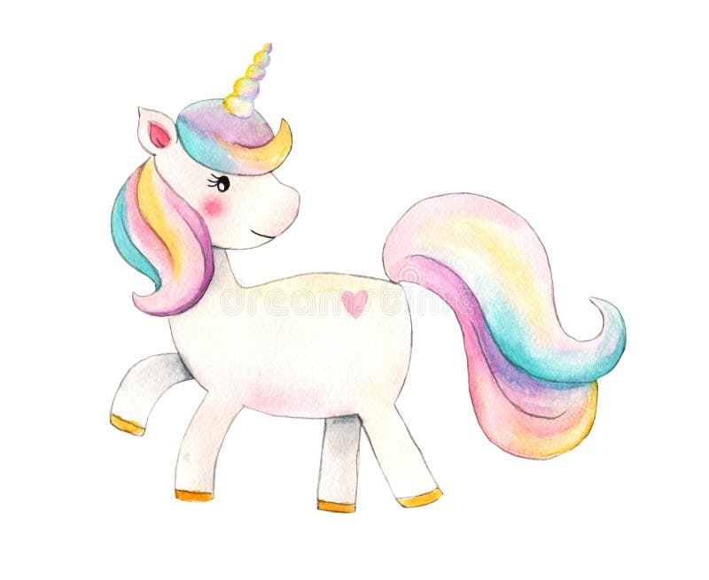 Unicorn. Beautiful watercolor unicorn illustration. Magic trendy cartoon horse perfect for nursery print and poster design.