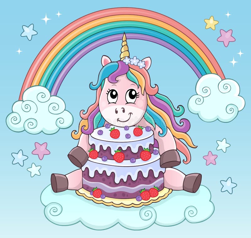 Unicorn with Cake Theme Image 1 Stock Vector - Illustration of drawing,  eps10: 169400820