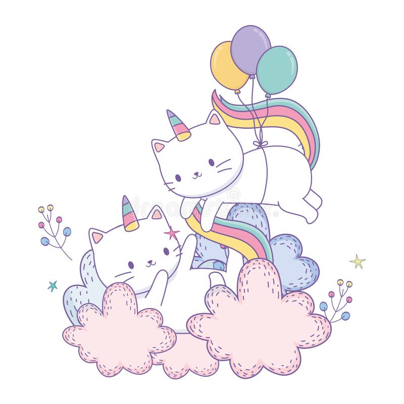 Unicorn Cat Cartoon Couple Vector Design Stock Vector - Illustration of ...