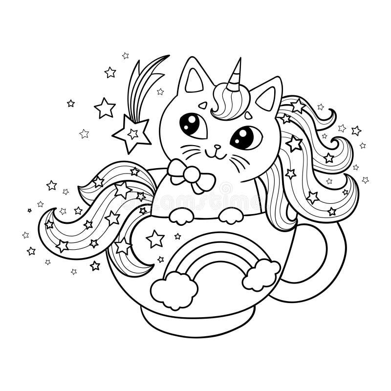 Unicorn cat lying in a cup