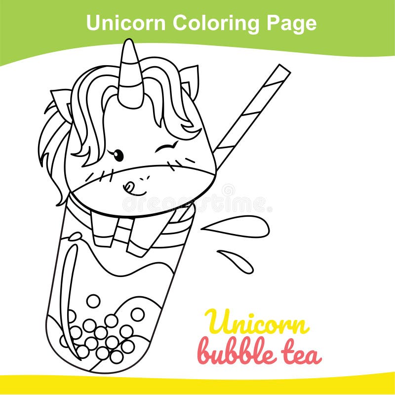 unicorn coloring worksheet page coloring unicorn and bubble tea worksheet page educational printable coloring worksheet stock vector illustration of kawaii drawing 224293749