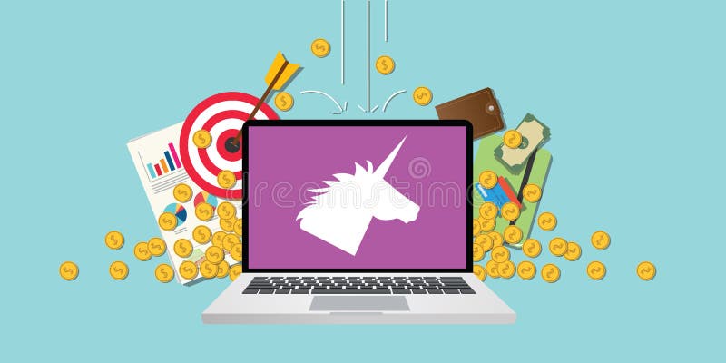 Unicorn Company Startup with Laptop and Money Stock Vector - Illustration  of notebook, laptop: 95722541