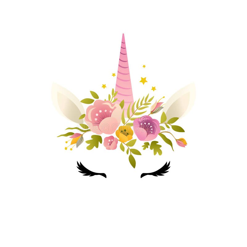 Unicorn Head with Flowers - Card and Shirt Design Stock Vector ...