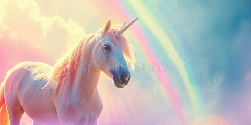 Unicorn devant l'arc-en-ciel images stock
