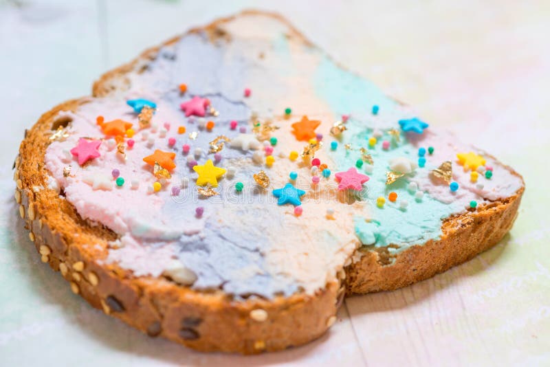 Unicorn food toasted bread with colorfur cream cheese