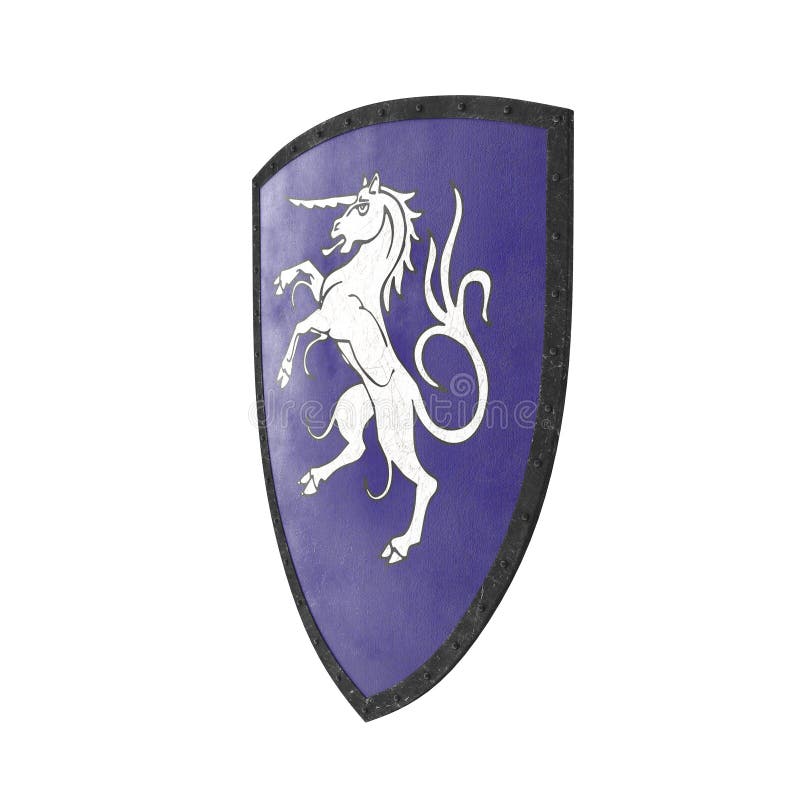 Unicorn Medieval Shield On White. 3D Illustration Stock Illustration ...