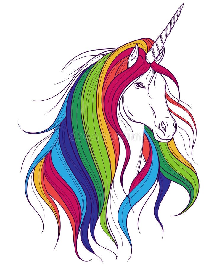 Unicorn with Rainbow Mane on White Background. Stock Vector ...