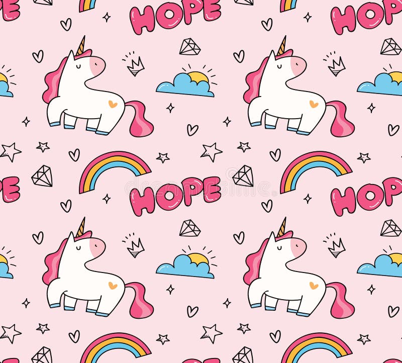 Unicorn and rainbow seamless pattern in kawaii style vector royalty free illustration Unicorn and rainbow seamless pattern in kawaii style vector royalty free illustration
