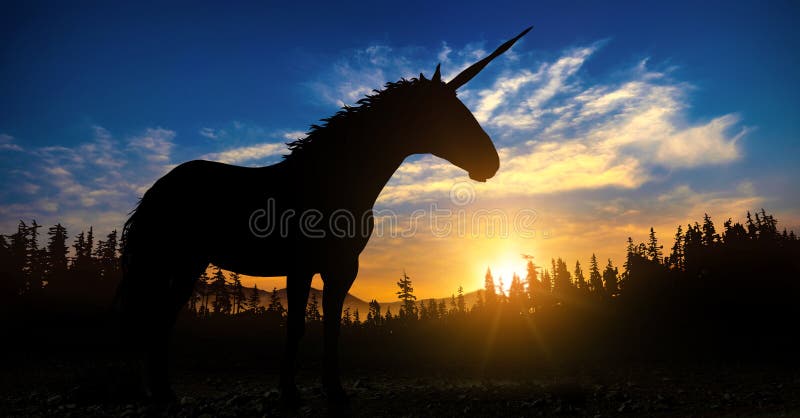 Unicorn silhouette at sunset