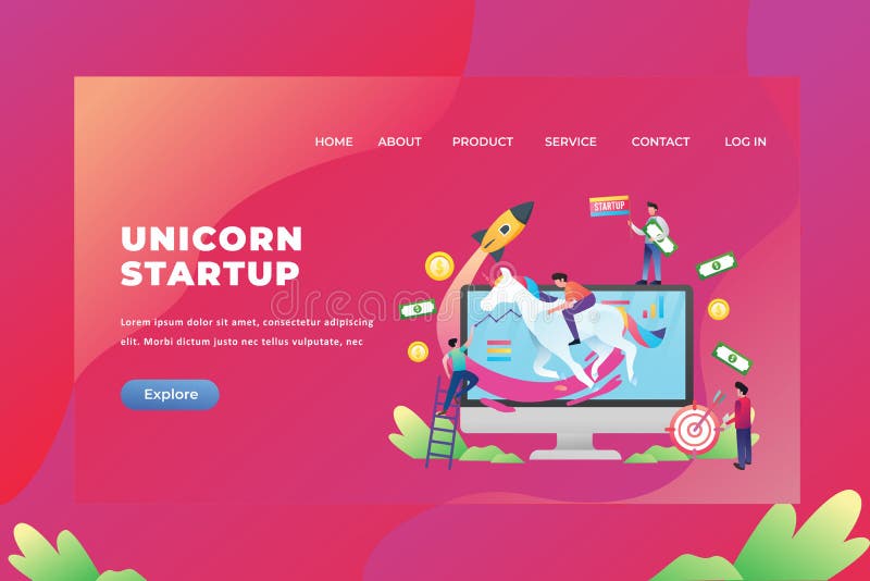 Unicorn Startup Web Page Header Landing Page Template Illustration