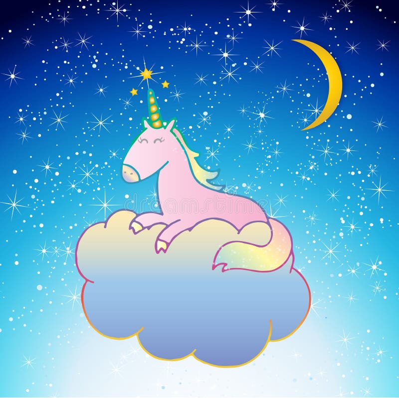 Unicorn Vector rose dormant sur une scène de nuit de nuage illustration stock Unicorn Vector rose dormant sur une scène de nuit de nuage illustration stock