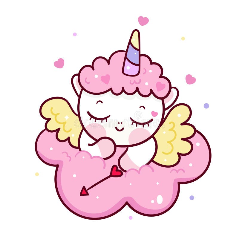 Unicorn Vektorcupid Cartoon mit schmalen, Cute Pony Kind mädchen Doodles Valentines Tag Kawaii Tier Illustration des Charakters vektor abbildung