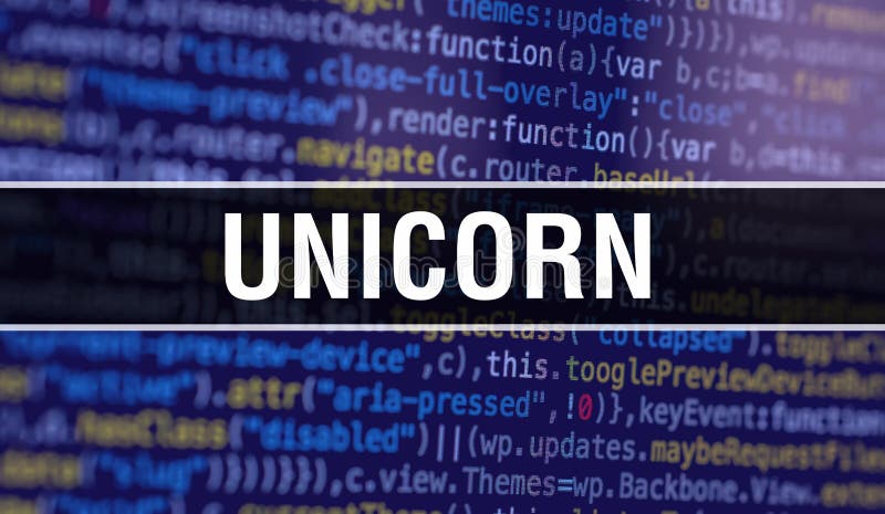 UNICORN με αφηρημένη τεχνολογία Δυαδικό φόντο κώδικα Ψηφιακά δυαδικά δεδομένα και έννοια ασφαλών δεδομένων Προγραμματιστής λογισμ στοκ εικόνες