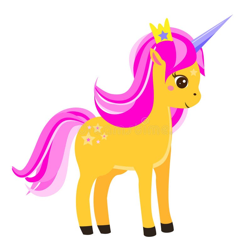Unicornio amarillo lindo con la melena y la corona rosadas Ilustración del vector ilustración del vector Unicornio amarillo lindo con la melena y la corona rosadas Ilustración del vector ilustración del vector