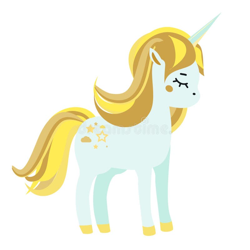 Unicornio azul lindo con la melena de oro Ilustración del vector ilustración del vector Unicornio azul lindo con la melena de oro Ilustración del vector ilustración del vector