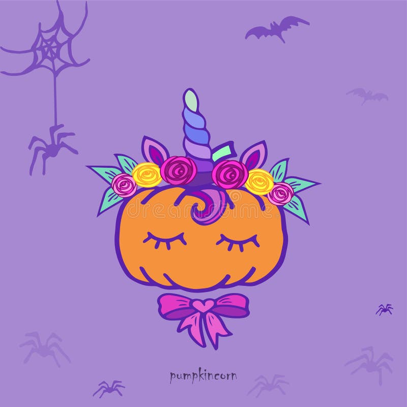 Unicornio de la calabaza Tarjeta divertida de Halloween ilustración del vector Unicornio de la calabaza Tarjeta divertida de Halloween ilustración del vector