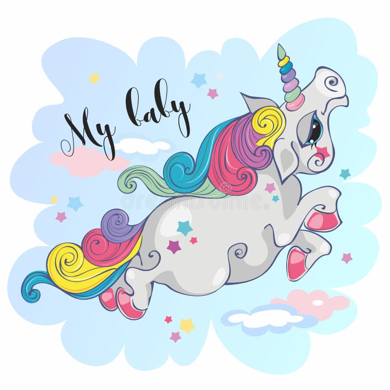 Unicorno magico Il mio bambino Cavallino leggiadramente Criniera dell'arcobaleno stile fumetto Vettore illustrazione vettoriale Unicorno magico Il mio bambino Cavallino leggiadramente Criniera dell'arcobaleno stile fumetto Vettore illustrazione vettoriale