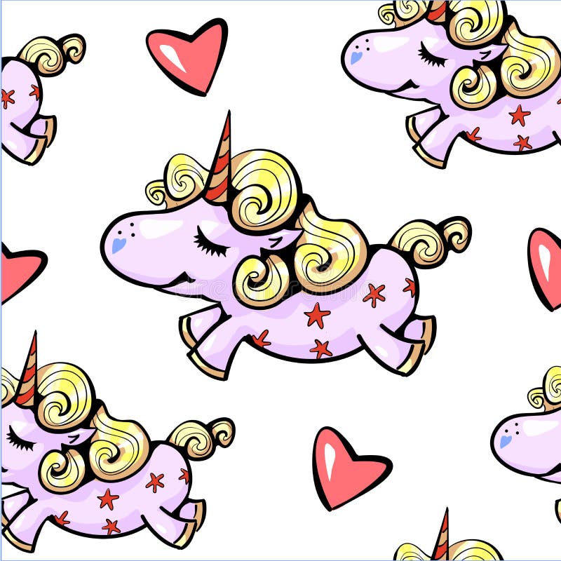 Unicorno sveglio del modello senza cuciture dell'unicorno che sorride con la volata dei cuori royalty illustrazione gratis Unicorno sveglio del modello senza cuciture dell'unicorno che sorride con la volata dei cuori royalty illustrazione gratis