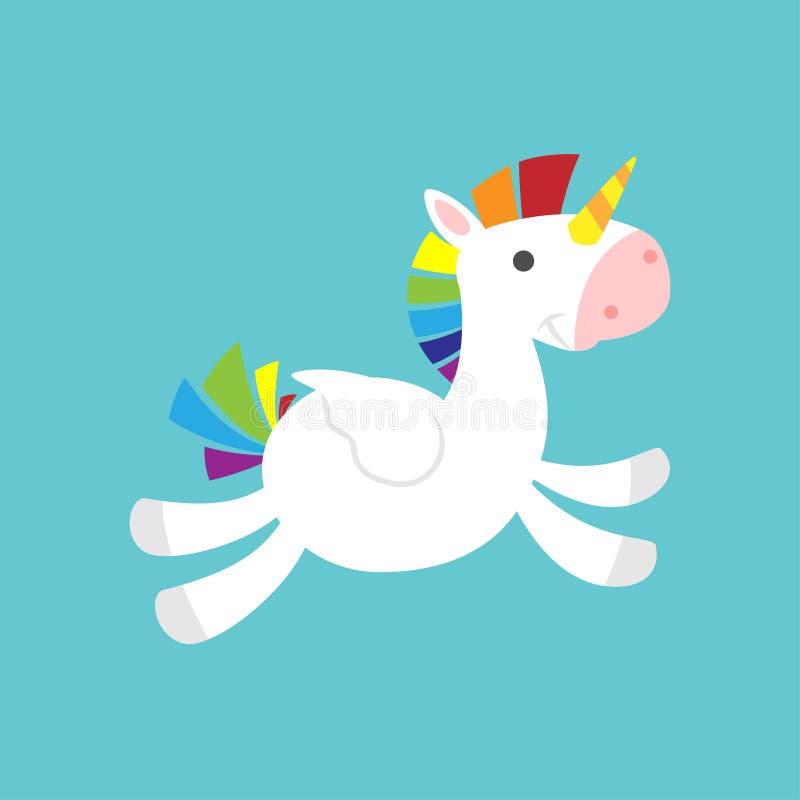 Unicorno sveglio volante del bambino su fondo blu illustrazione di stock Unicorno sveglio volante del bambino su fondo blu illustrazione di stock
