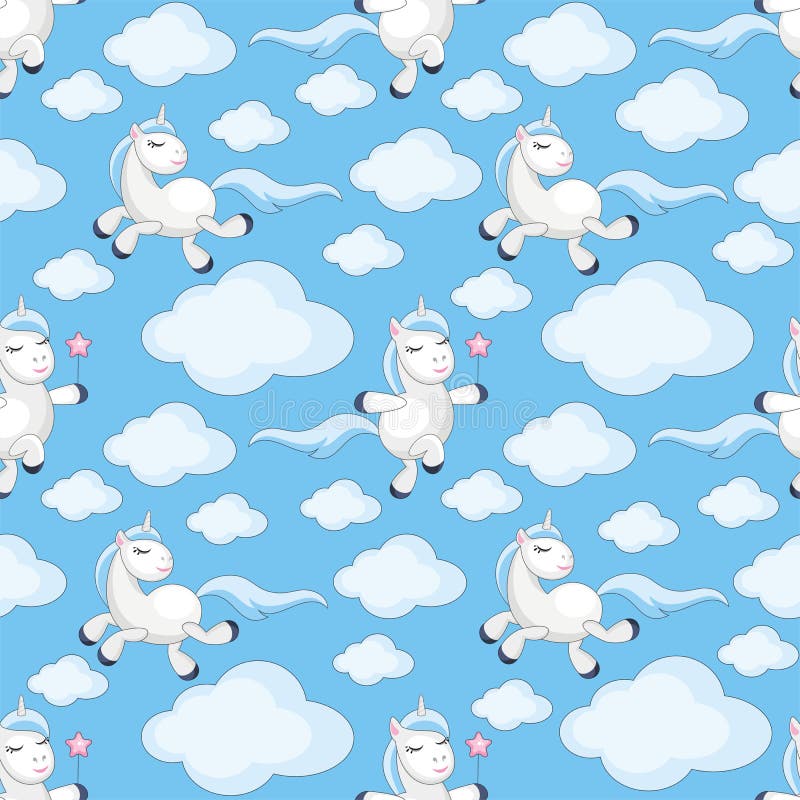 Unicorns And Clouds Seamless Pattern Stock Vector - Illustration of ...
