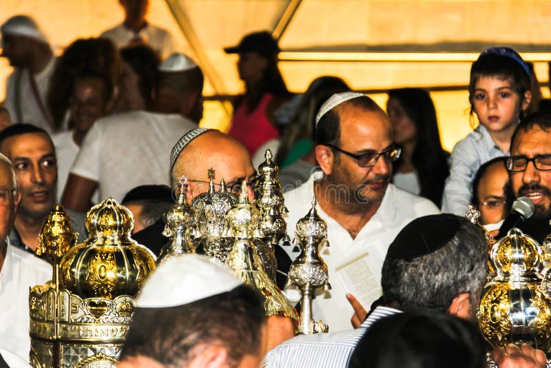 Unidentified jewish people on ceremony of Simhath Torah. Tel Aviv. royalty free stock photo Unidentified jewish people on ceremony of Simhath Torah. Tel Aviv. royalty free stock photo