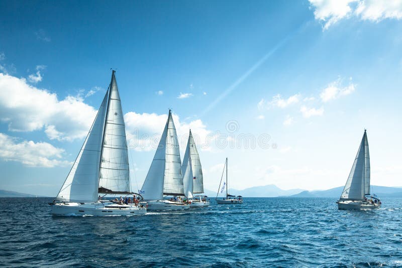Unidentified sailboats participate in sailing regatta