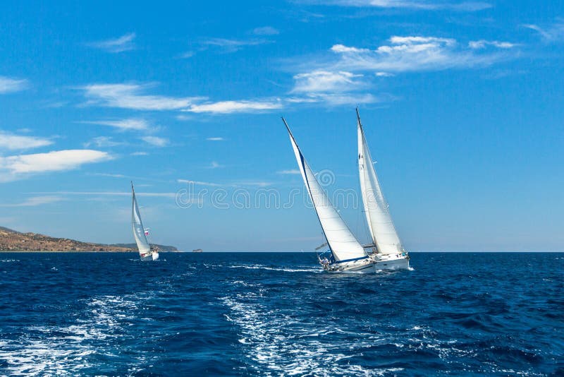 Unidentified sailboats participate in sailing regatta 12th Ellada